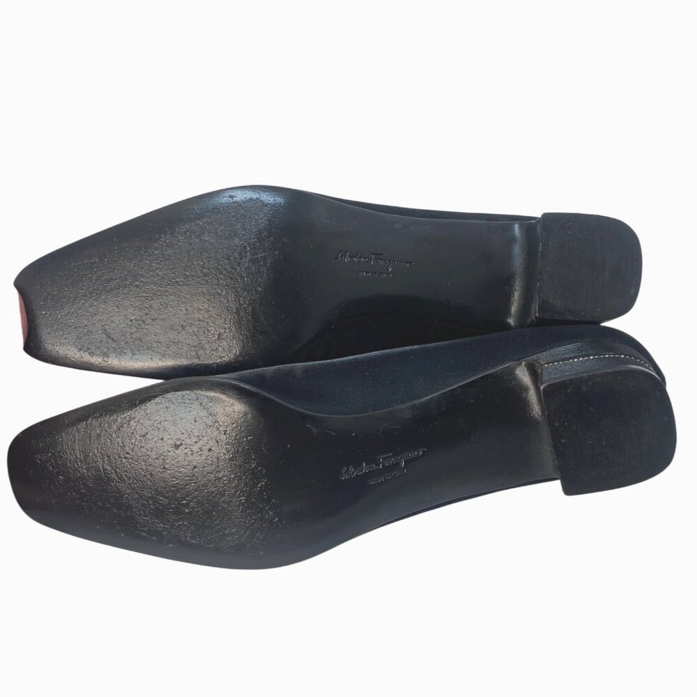 Salvatore Ferragamo Vintage Black Satin Crystal Embellished Block Heel Pumps 7 - Picture 7 of 9